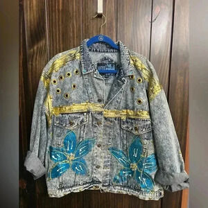 Vintage 90’s Statement Piece Flower Bedazzled Jacket- Rare- Peak 90’s-size: XL